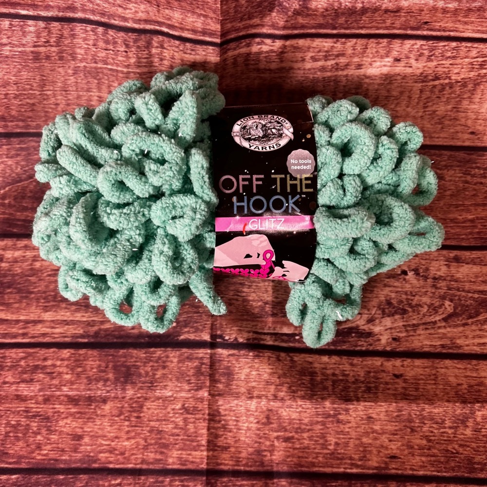 Lion Brand Off The Hook Glitz Yarn Fresh Mint Green Loop Chenille No Tools 3.3oz